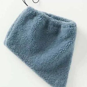 New Anthropologie Fog Blue Sherpa Snood Neck Warmer with Bungee